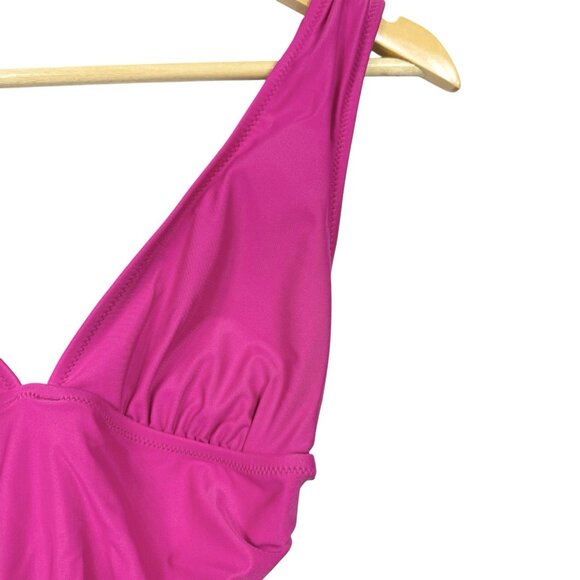 J. Crew Women's Pink Ruched V-Neck One-Piece Swimsuit Size 4 NWT - Picture 4 of 9